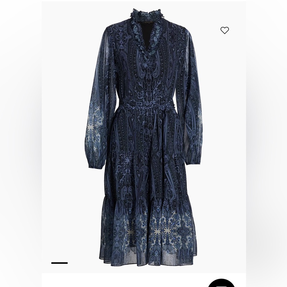 Kobi Halperin Navy Paisley Long-Sleeve Tiered Midi Dress